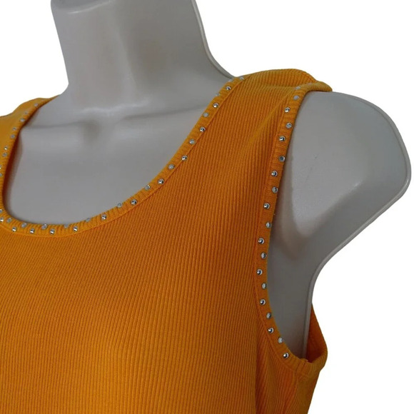 Hannah Orange Ribbed Tank Top Sleeveless Women Size M Rhinestone Studded Trim - Picture 3 of 6